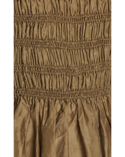 Matteau Natural Lace-up Shirred Cotton-silk Dress