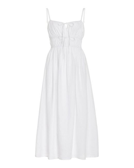 Faithfull The Brand White Francesca Linen Midi Dress