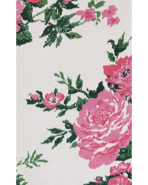 Carolina Herrera White Floral-printed Knit Silk Top