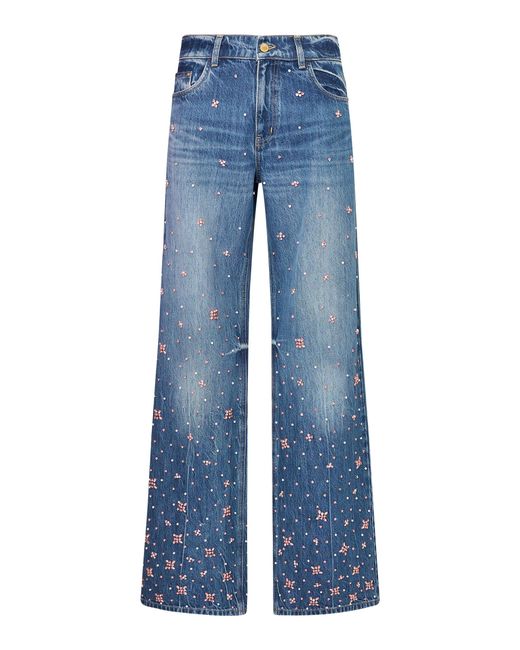 LoveShackFancy Blue Bambie Jeweled Straight-Leg Jeans