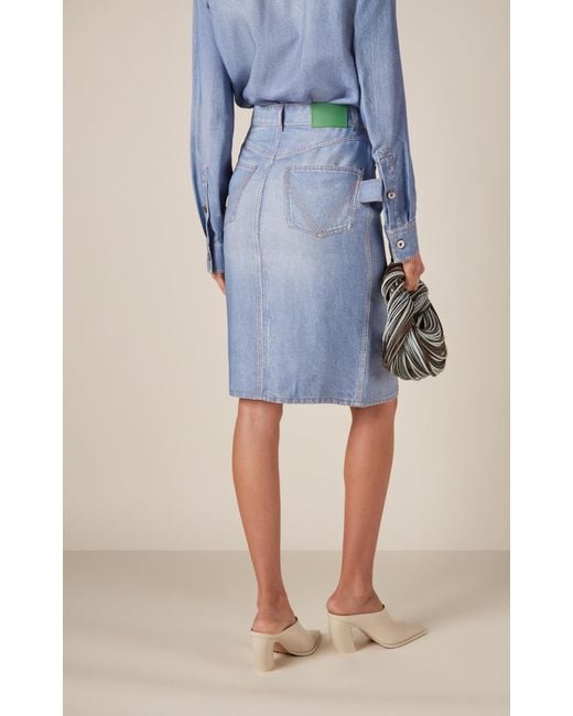 Bottega Veneta Blue Denim-printed Midi Skirt