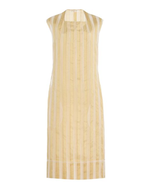 The Row Natural Pilaria Striped Silk Midi Dress