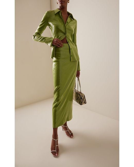Oscar de la Renta Green Sequined Jersey Maxi Skirt