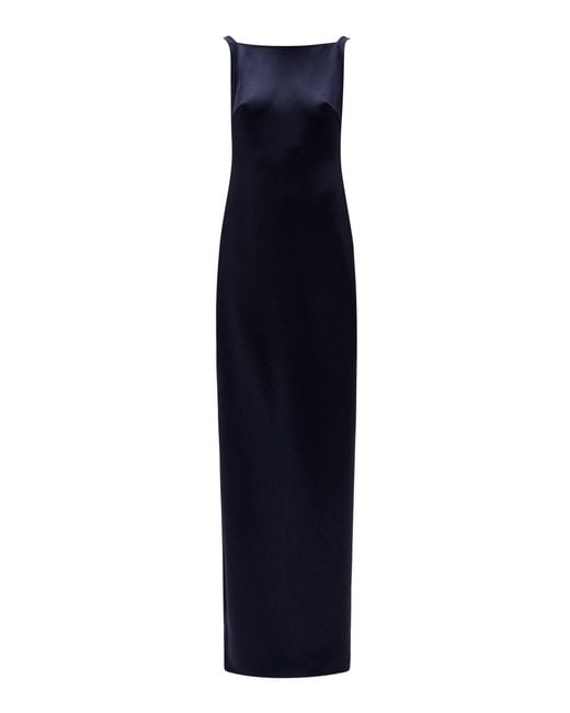 Amsale Blue Satin Open Back Slip Gown