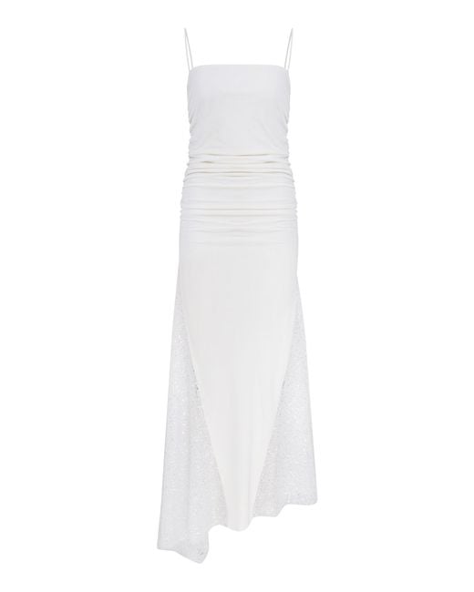 ILA THE BRAND White Elle Sequin-Paneled Jersey Midi Dress