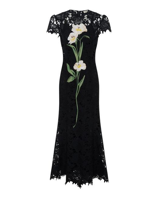 LEO LIN Black Monique Embroidered Lace Maxi Dress
