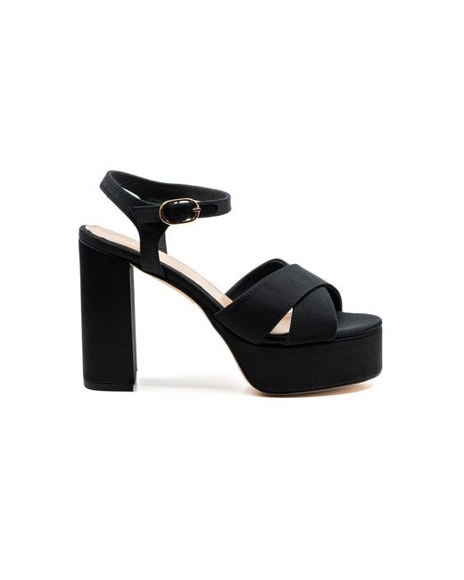 Andrea Gomez Black Bella Satin Platform Sandals