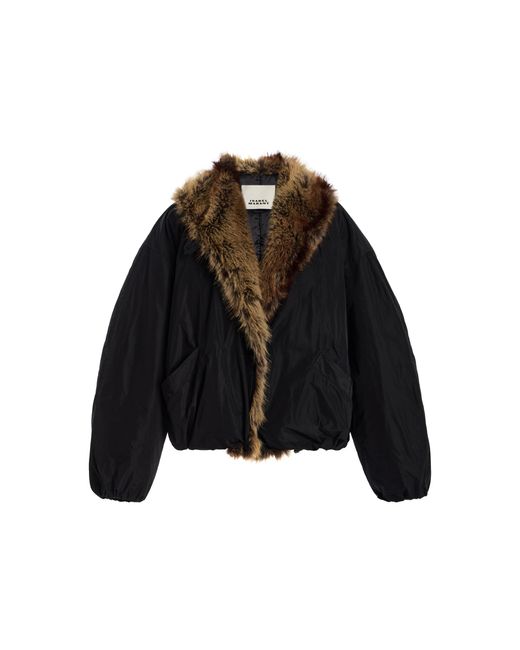 Isabel Marant Black Charone Faux Fur-Trimmed Padded Tech Jacket