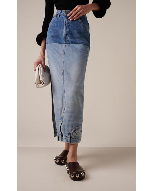 A.W.A.K.E. MODE Blue Recycled Denim Mirror Effect Midi Skirt