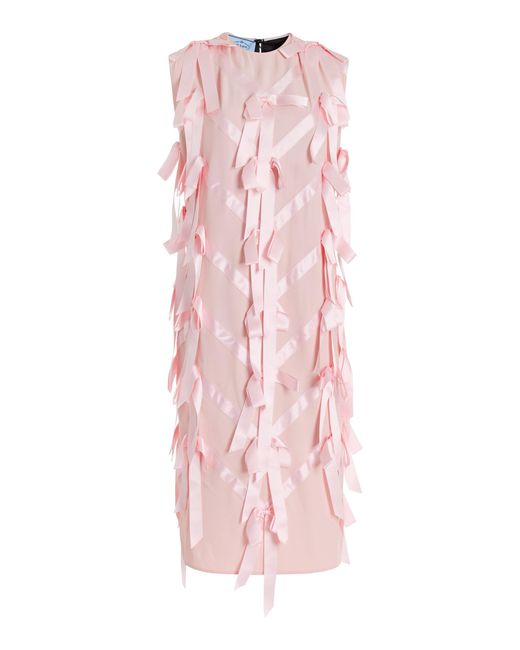 Prada Pink Ribbon-embroidered Satin Midi Dress
