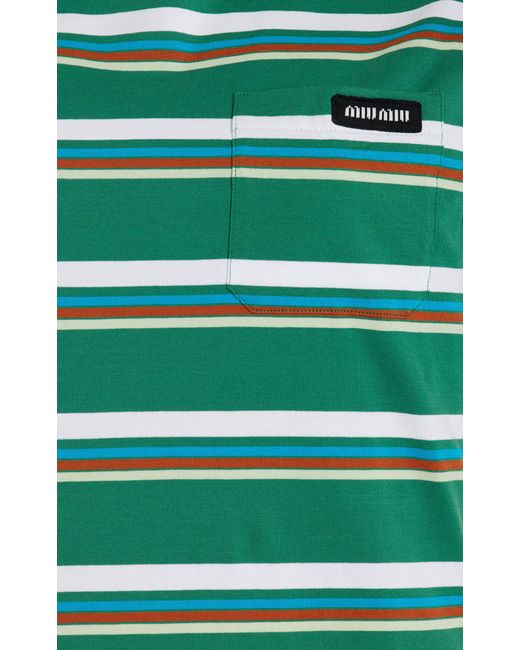 Miu Miu Green Striped Cotton Jersey T-shirt