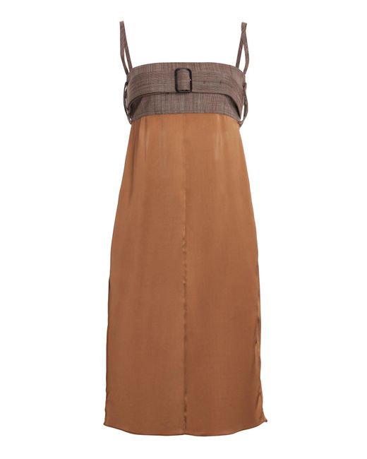 Ferragamo Brown Belted Silk Midi Dress