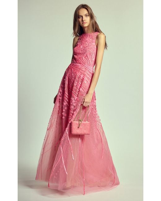 Elie Saab Pink Beaded Maxi Dress
