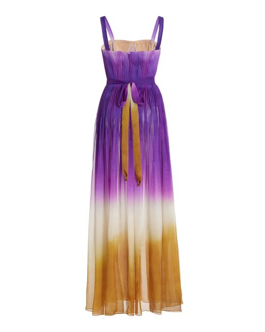 Oscar de la Renta Purple Pleated Ombrè Silk Chiffon Gown