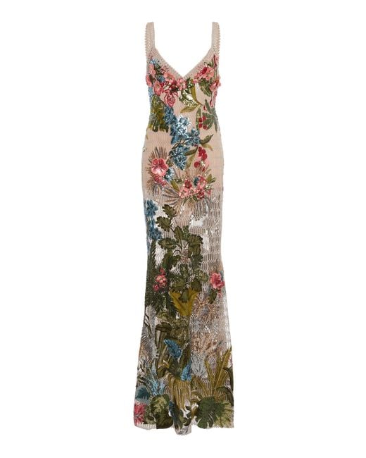 Elie Saab White Floral Embroidered Tulle Dress