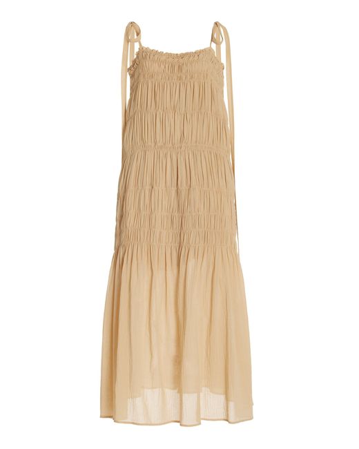 By Malene Birger Natural Vyra Smocked Cotton-voile Maxi Dress
