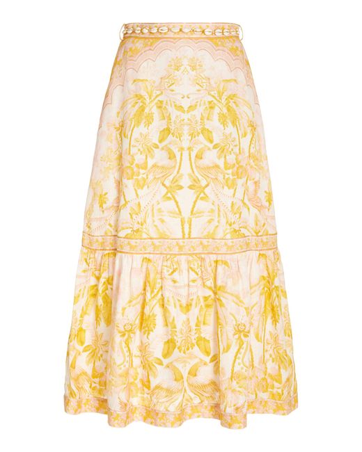 Zimmermann Shell-trimmed Cotton Midi Skirt in Yellow | Lyst