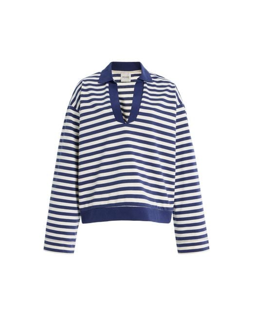 Posse Blue Haisley Striped Cotton Polo Top