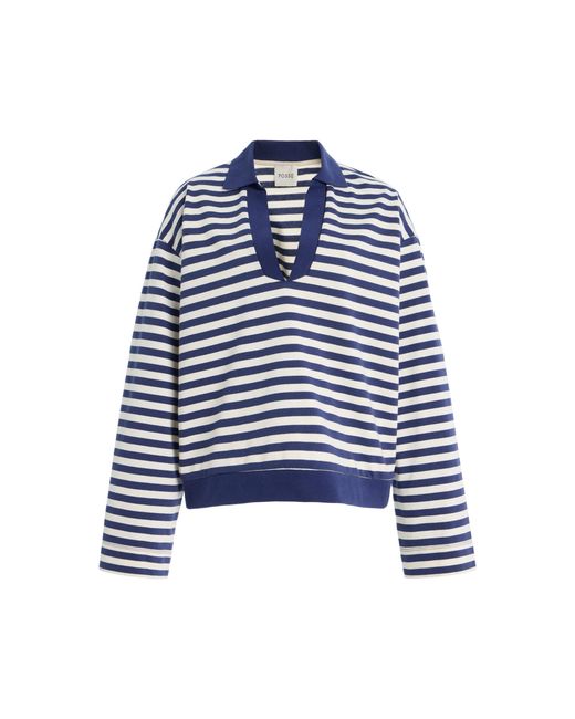 Posse Blue Haisley Striped Cotton Polo Top