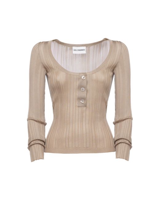 DES_PHEMMES White Henley Ribbed Knit Top