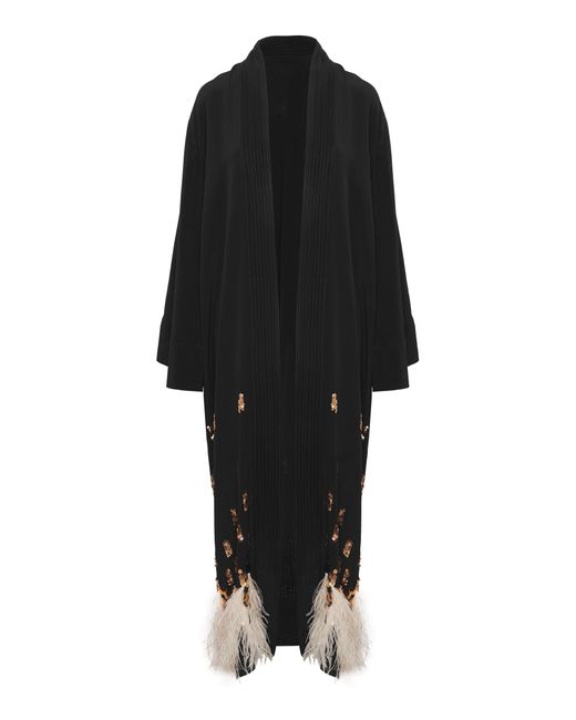 Johanna Ortiz Black Palmera De La Costa Feather-embellished Silk Kimono