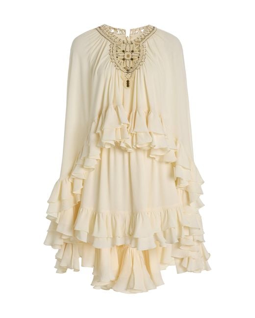 Alexis Natural Taessa Ruffled Crepe Mini Cape Dress