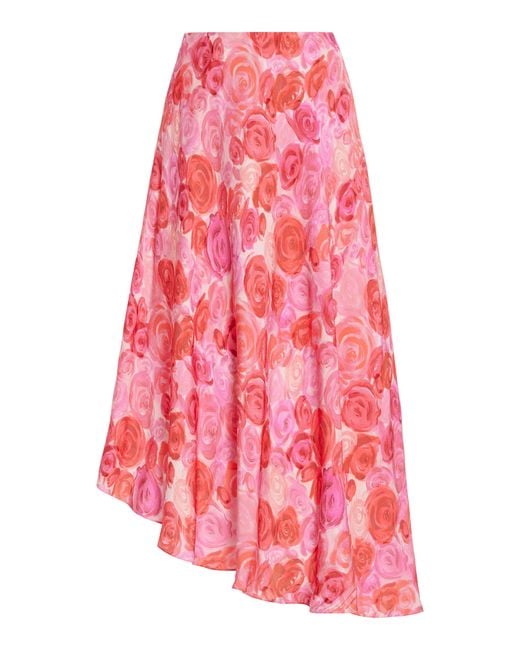 Aje. Pink Valeria Asymmetric Floral Jacquard Midi Skirt
