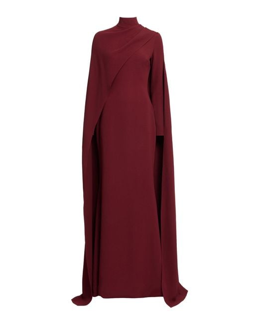 Elie Saab Red Cape-Sleeve Cady Gown
