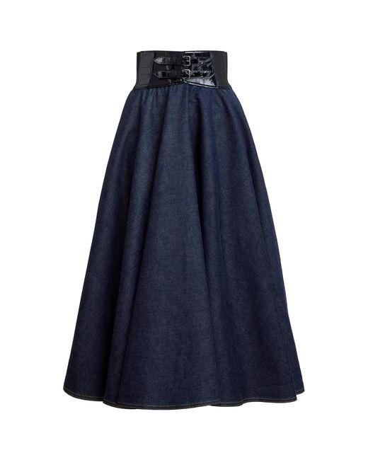 Alaïa Blue Belted Cotton Midi Skirt