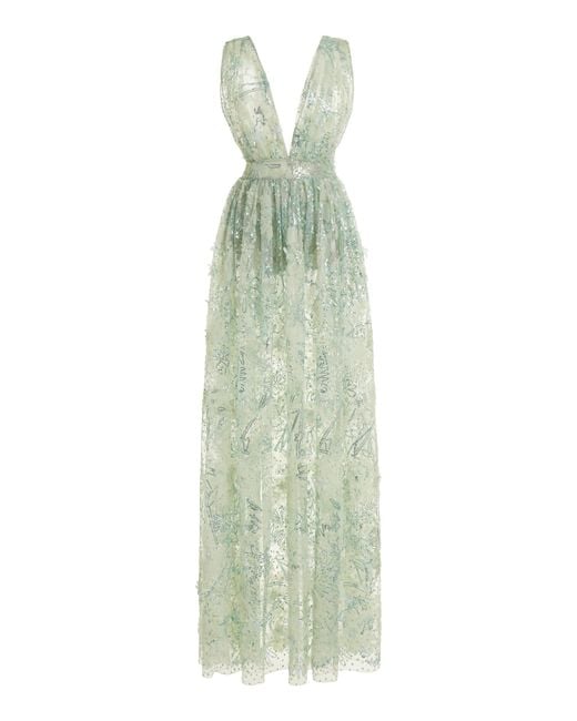 Zuhair Murad Green Embroidered Tulle Gown