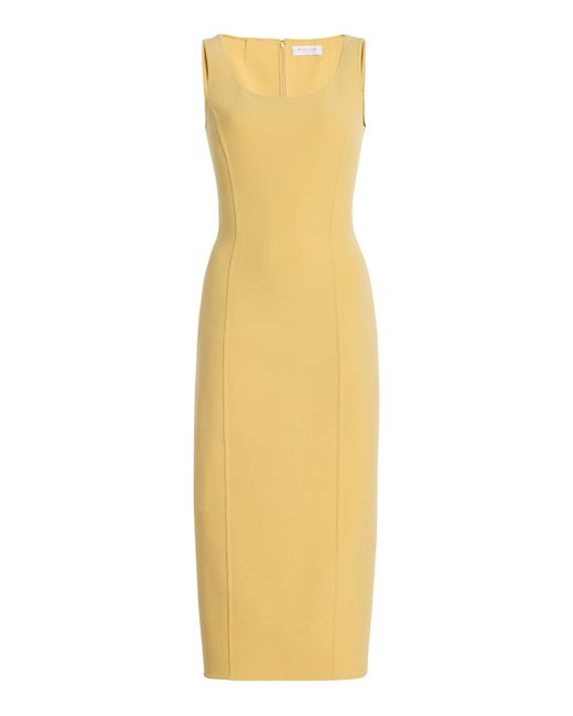 Michael Kors Yellow Scoop Neck Stretch-Wool Midi Dress
