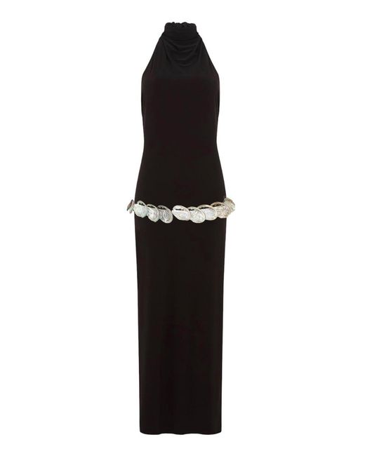Conner Ives Black Exclusive La Isla Shell-Detailed Jersey Maxi Halter Dress