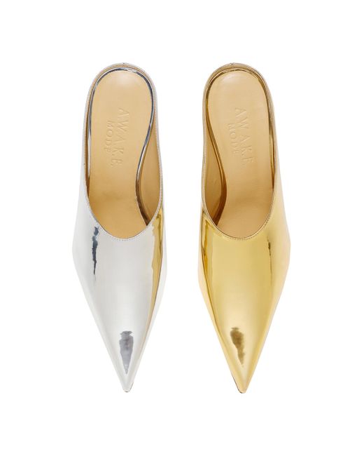 A.W.A.K.E. MODE White Maya Metallic Faux Leather Wedge Mules