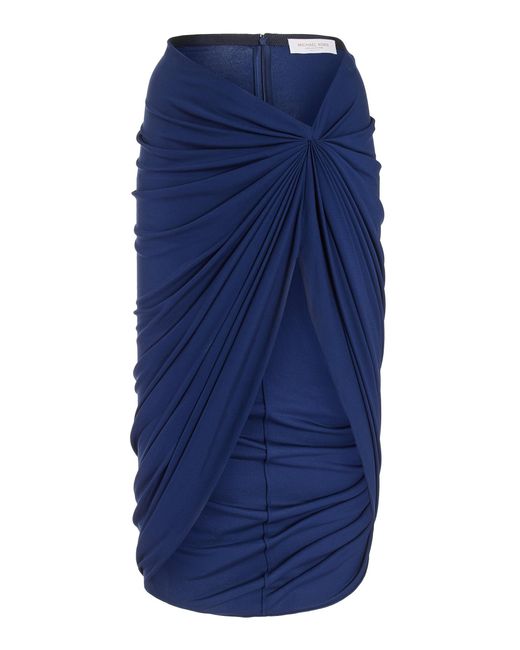 Michael Kors Blue Gathered Jersey Midi Sarong Skirt