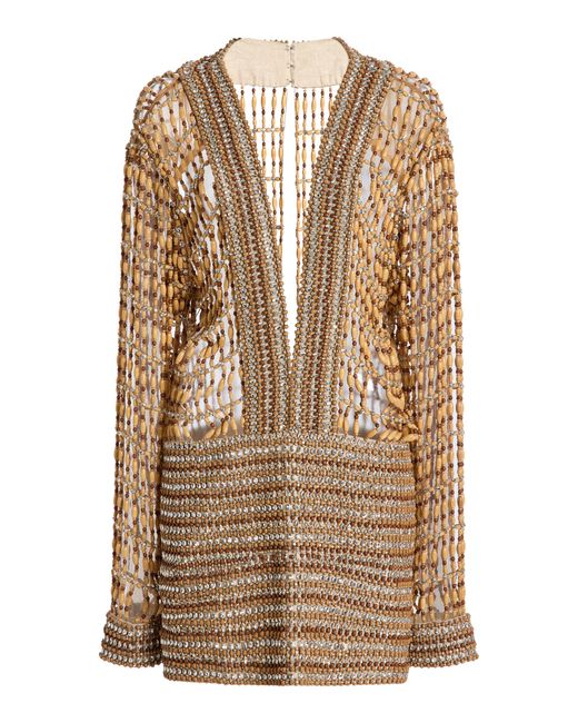 LAQUAN SMITH Brown Embellished Mini Dress