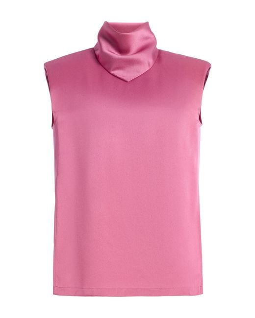 Bevza Pink Exclusive Hustka Satin Scarf-Neck Top
