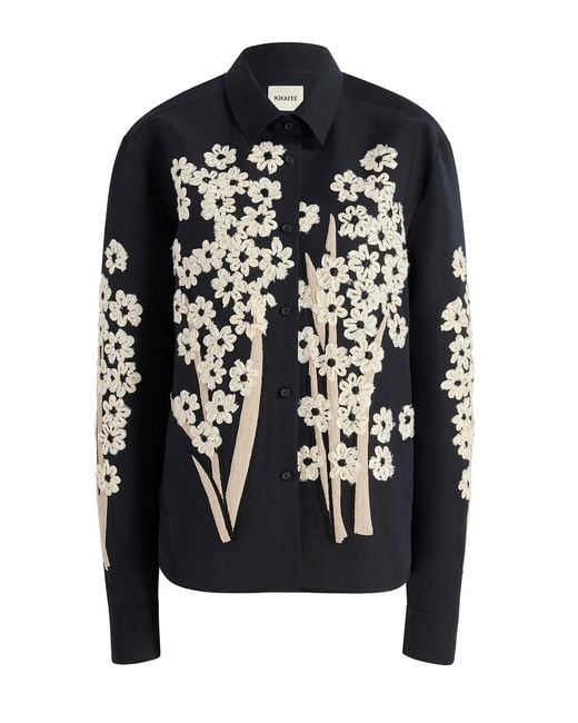 Khaite Black Argo Floral-Embellished Cotton-Silk Organza Shirt