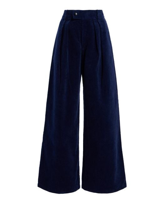 House of Aama Blue Cotton Corduroy Wide-Leg Pants