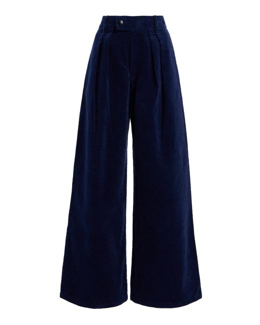 House of Aama Blue Cotton Corduroy Wide-Leg Pants