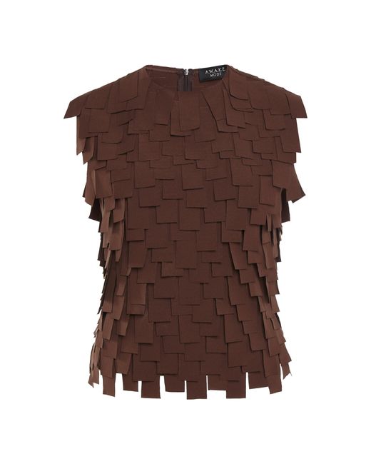 A.W.A.K.E. MODE Brown Ribbon-fringed Crepe Top