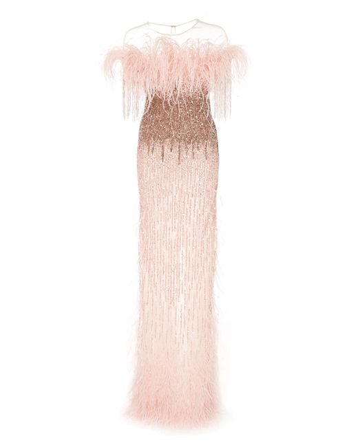 Pamella Roland Pink Sequin And Feather Gown