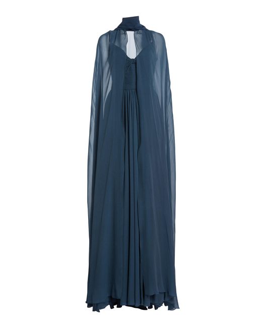 Elie Saab Blue Silk Maxi Cape Dress