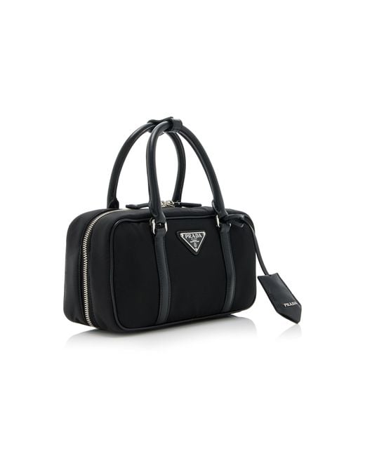 Prada Black Bauletto Leather-trimmed Re-nylon Top Handle Bag