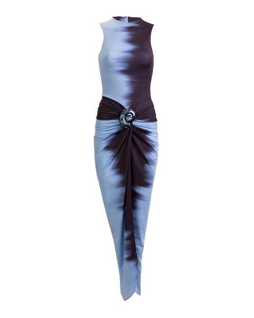 Silvia Tcherassi Blue Leni Gathered Jersey Maxi Dress