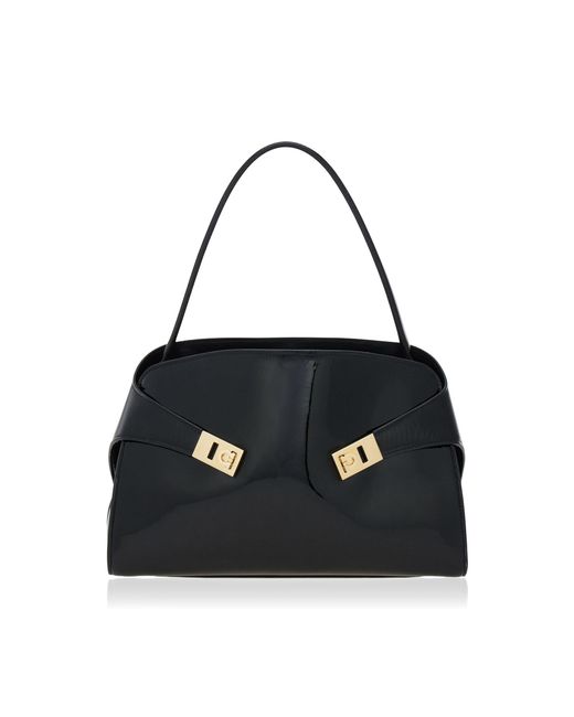 Ferragamo Black Hug Soft Patent Leather Shoulder Bag