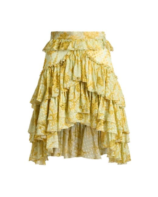 Etro Yellow Ruffled Silk-Blend Mini Skirt