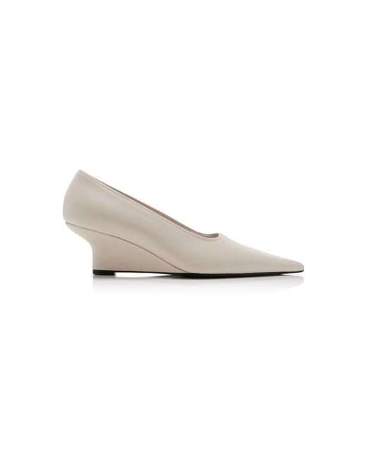 Totême  White Sharp Leather Wedge Pumps