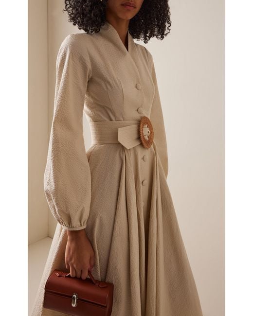 Lena Hoschek Natural Eleanor Belted Cotton Midi Coat Dress