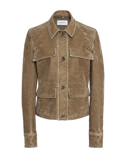 Ferragamo Brown Garment-Dyed Flocked Velvet Jacket for men