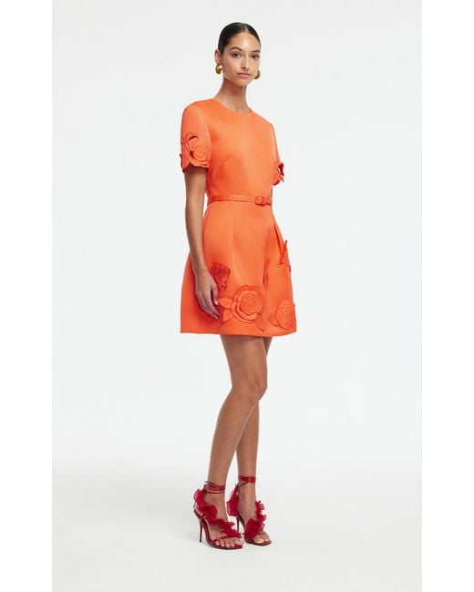LEO LIN Orange Aurelie Appliquéd Mini Dress